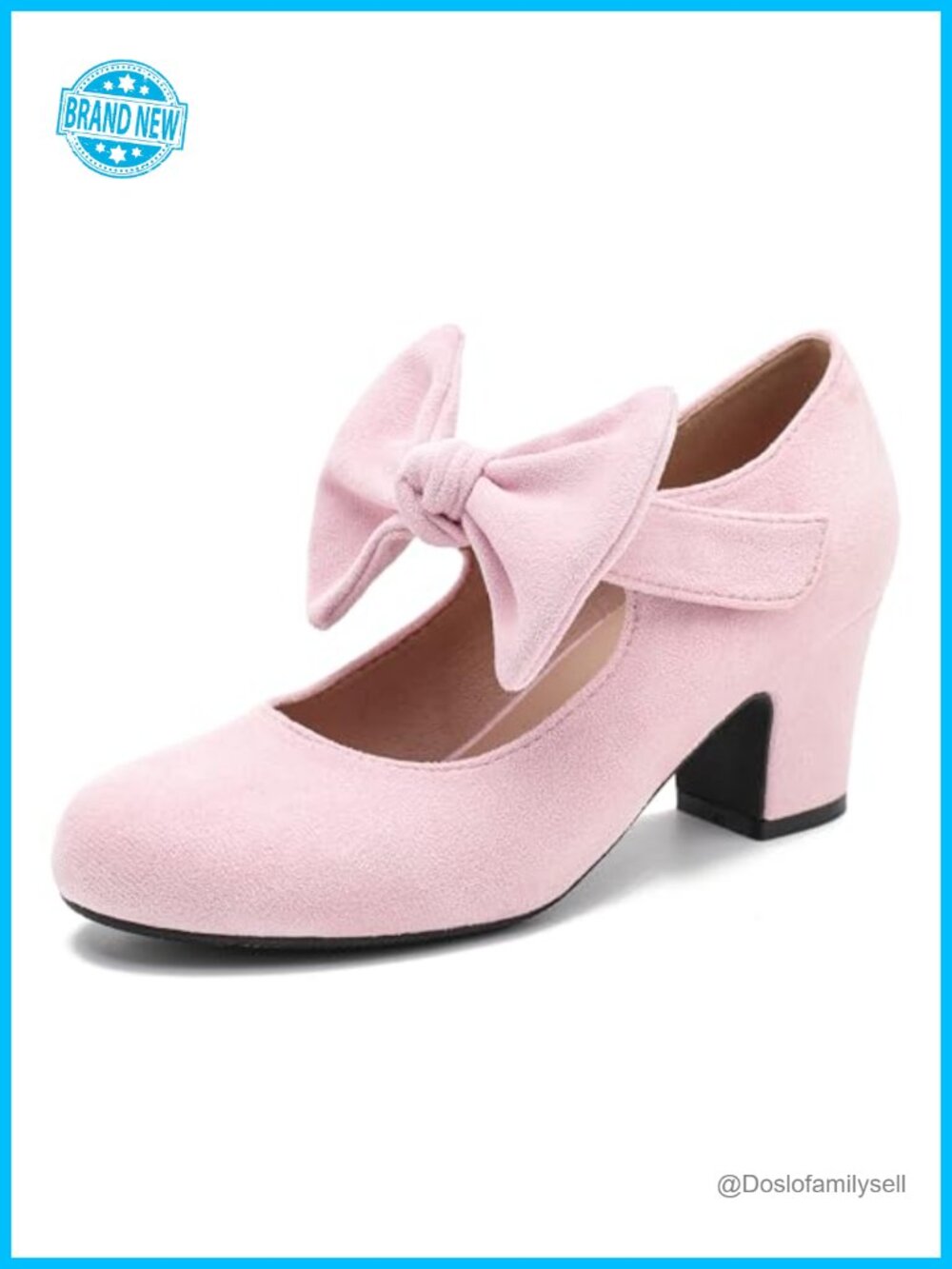 Women's Bow Mary Jane Chunky Heel Pumps Ankle Strap Round Toe Dress Wedding